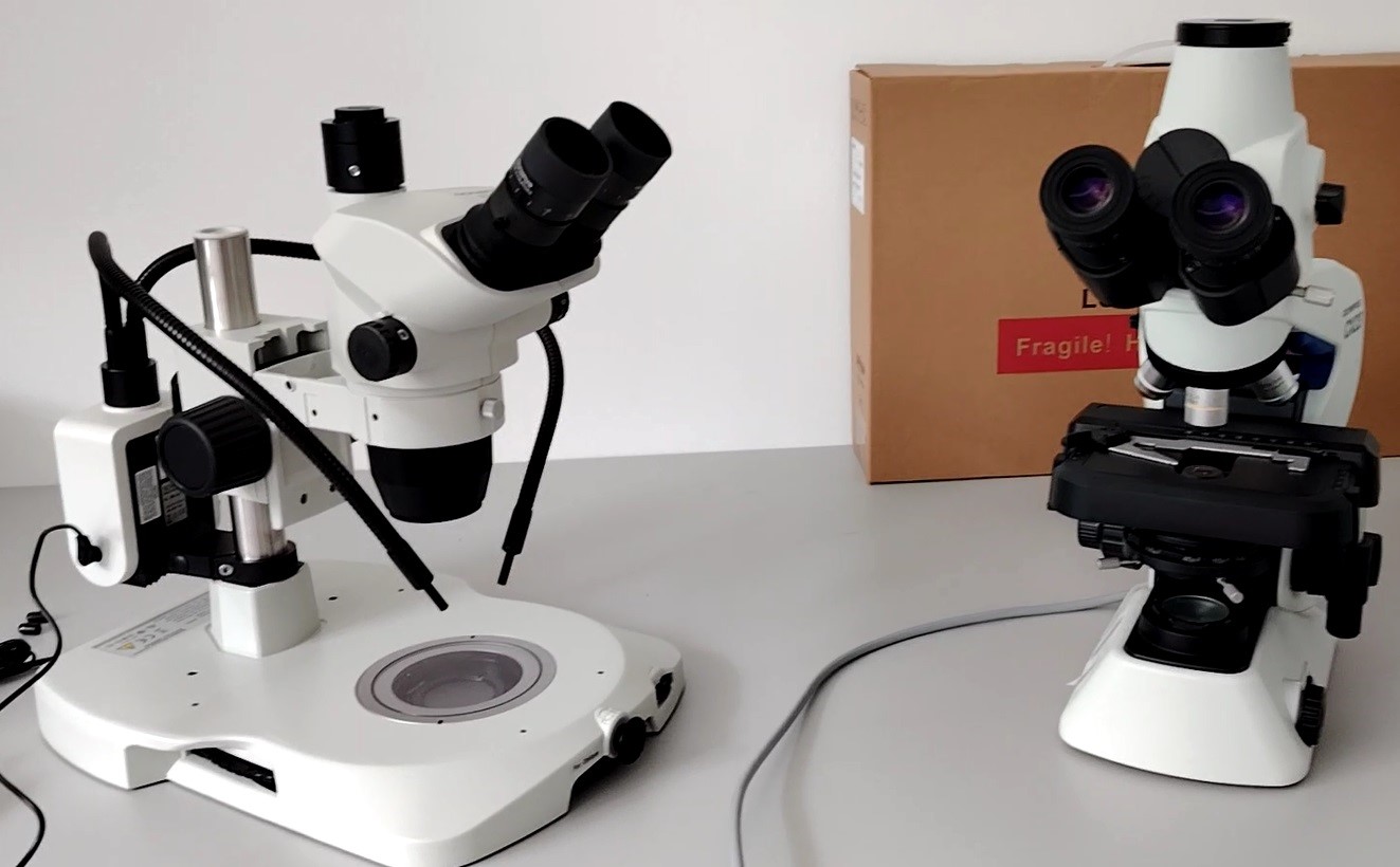 Stereomicroscope+microscope set, camera, image processing software, monitor